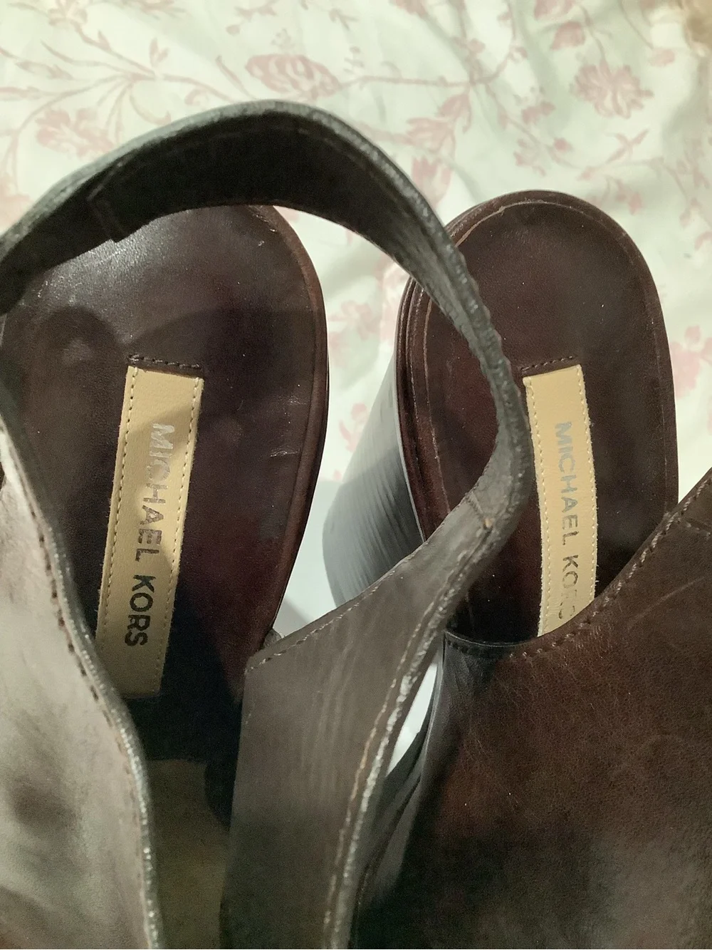 Michael Kors Dark Brown Leather Peep-Toe Slingback Heels